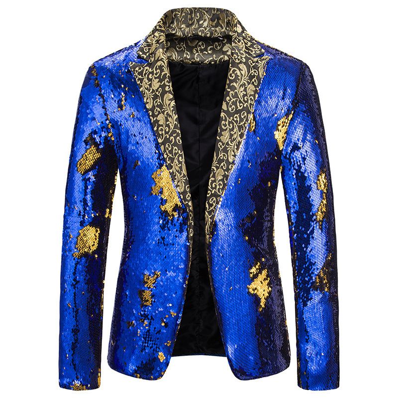 Giacca da uomo in paillettes bicolore autunno e inverno, piccola e comoda, per spettacoli, cantante da discoteca, completo da uomo_voghion.com