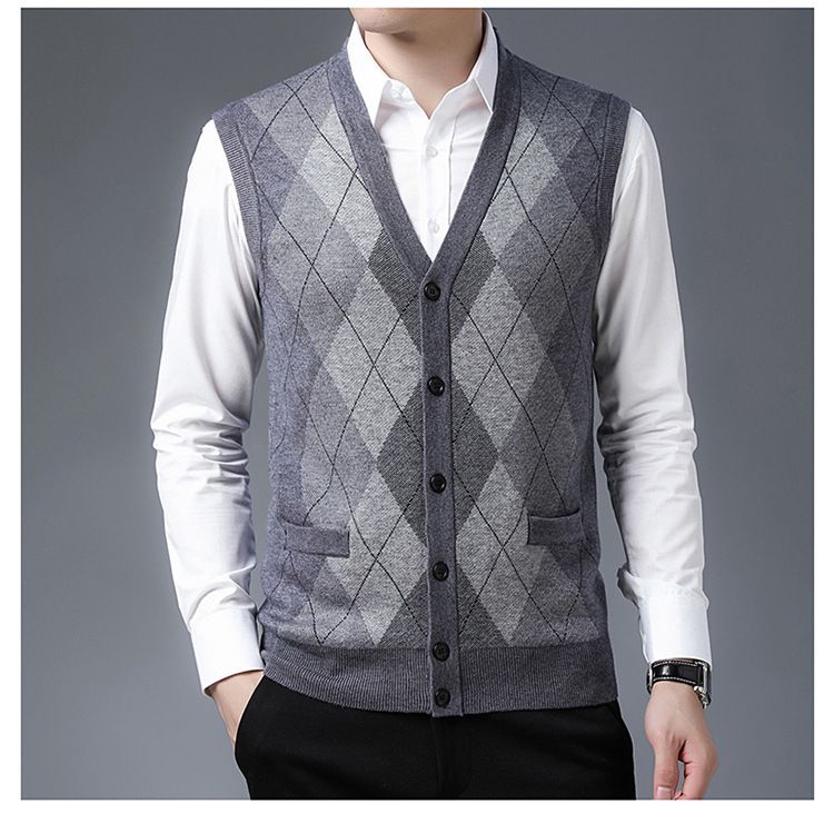 Ärmellose Weste aus Wollmischung mit V-Ausschnitt für Herren – Stilvolle und vielseitige Strickjacke für lässige und elegante Kleidung_voghion.com