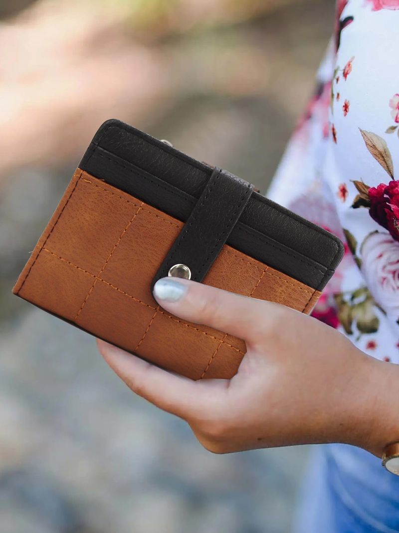 Cartera de mujer, cartera pequeña de cuero para mujer, tarjetero plegable compacto con bloqueo RFID para mujer, cartera de bolsillo para pasaporte con 4 ranuras para identificación_voghion.com