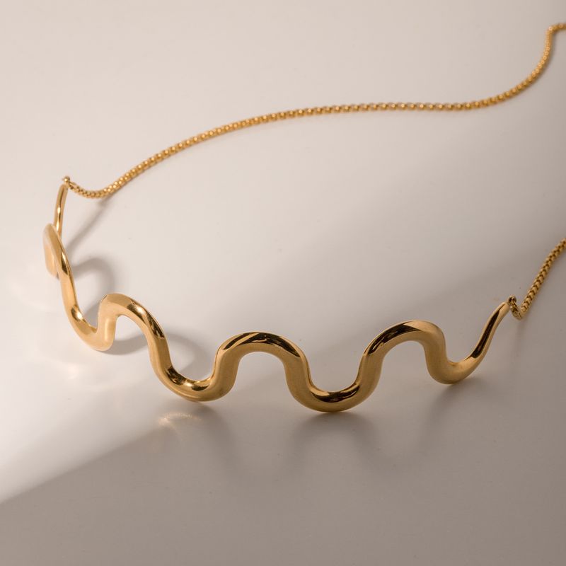 Hot selling gouden roestvrijstalen golvende uittrekbare ketting in coole stijl halsketting voor vrouwen_voghion.com