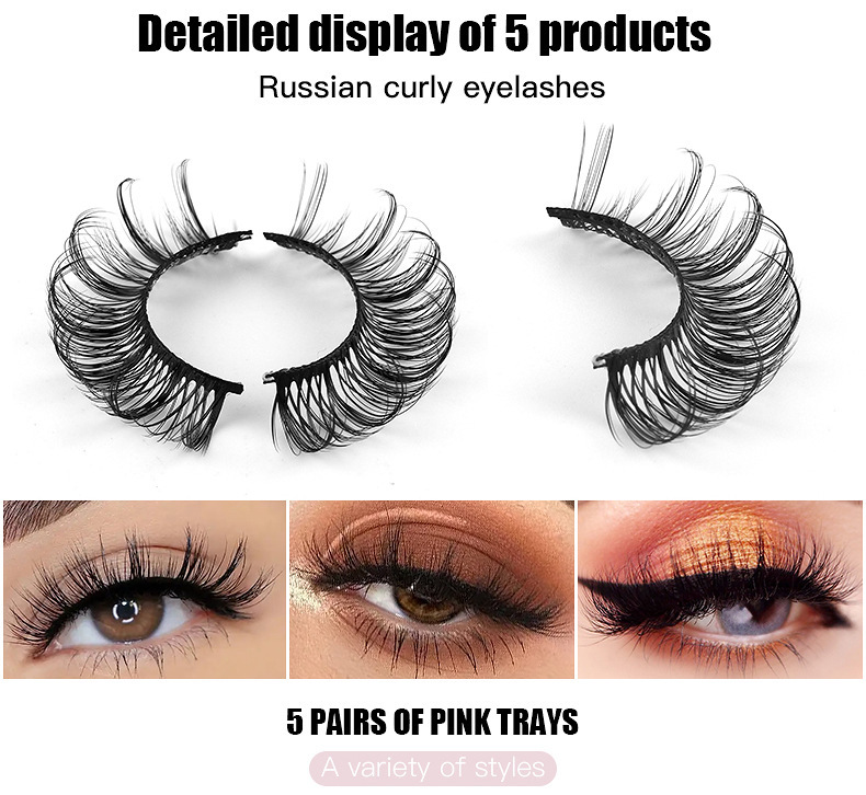 False Eyelashes New 5 Pairs Of Russian Curled DD Curved Holiday Eyelashes Naturally Curled Thick Chemical Fiber Eyelashes_voghion.com