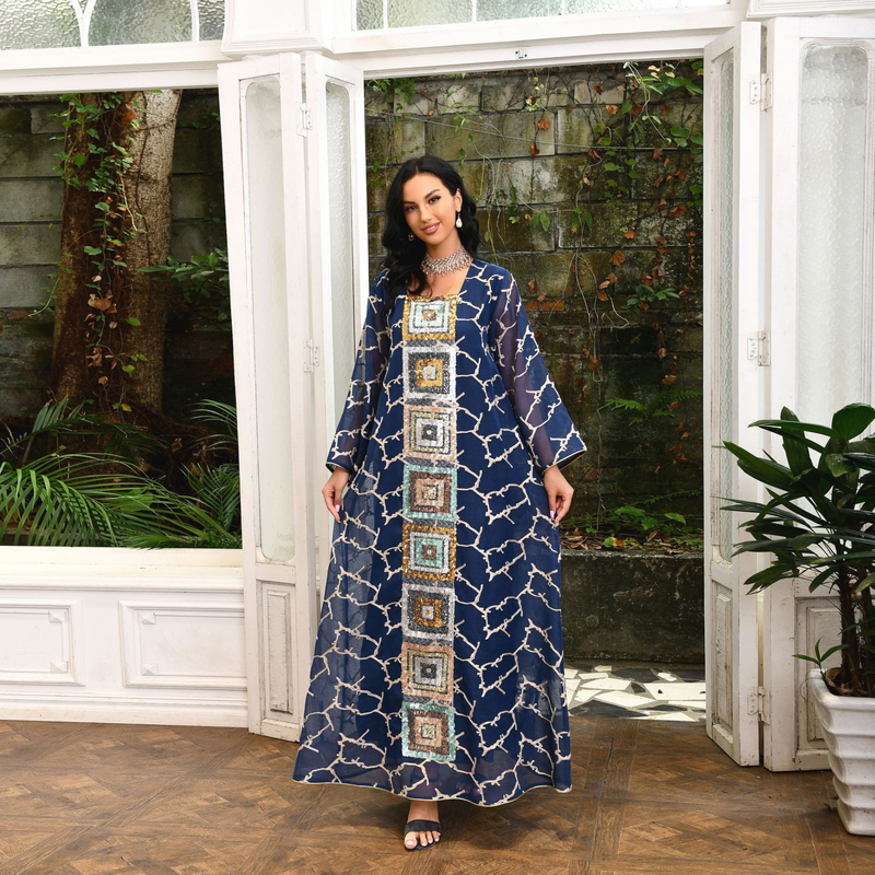 Dámské muslimské večerní šaty plus size, flitrovaná sukně, síťovaná houpačka, župan Abaya_voghion.com