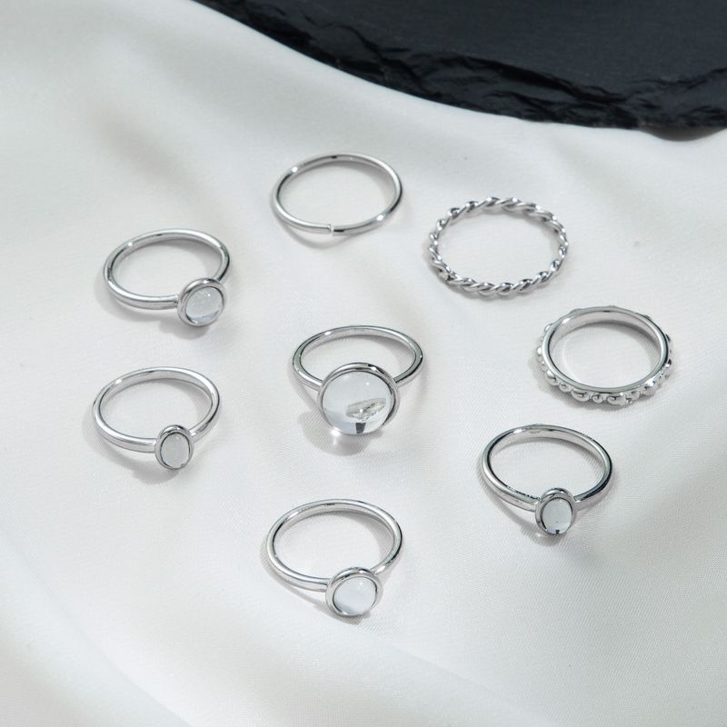 2025 Fashion Style Women's Crystal and Gemstone Ring Set, Retro Fashion Gold Silver Resin Ring, Geometric Design_voghion.com