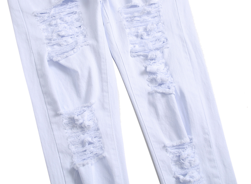 Jeans strappati in stile europeo e americano Jeans elasticizzati alla moda maschile Pantaloni con fori grandi_voghion.com