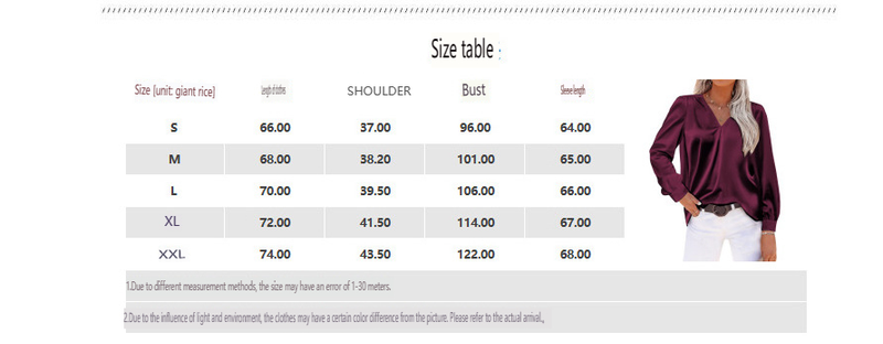 Women's clothing Satin pleated long-sleeved top V-neck casual loose satin commuter shirt_voghion.com