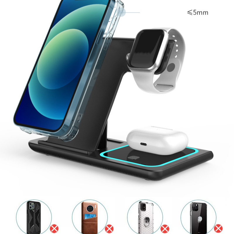 Three-in-one Wireless Charger Desktop Folding Mobile Phone Holder Wireless Charger_voghion.com