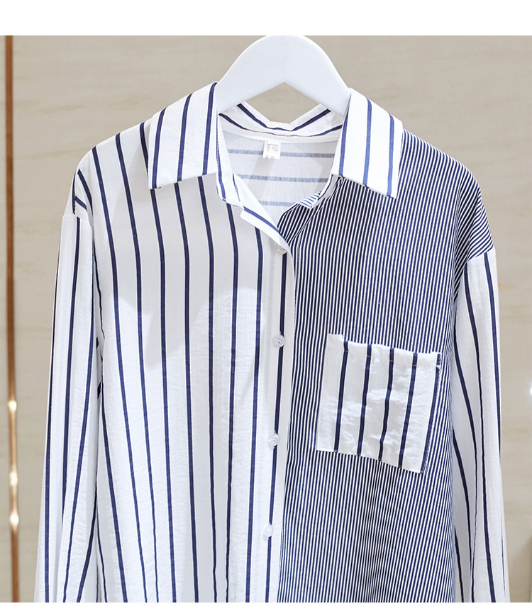Maglietta larga a maniche lunghe con design femminile a righe e cuciture per abbigliamento femminile_voghion.com