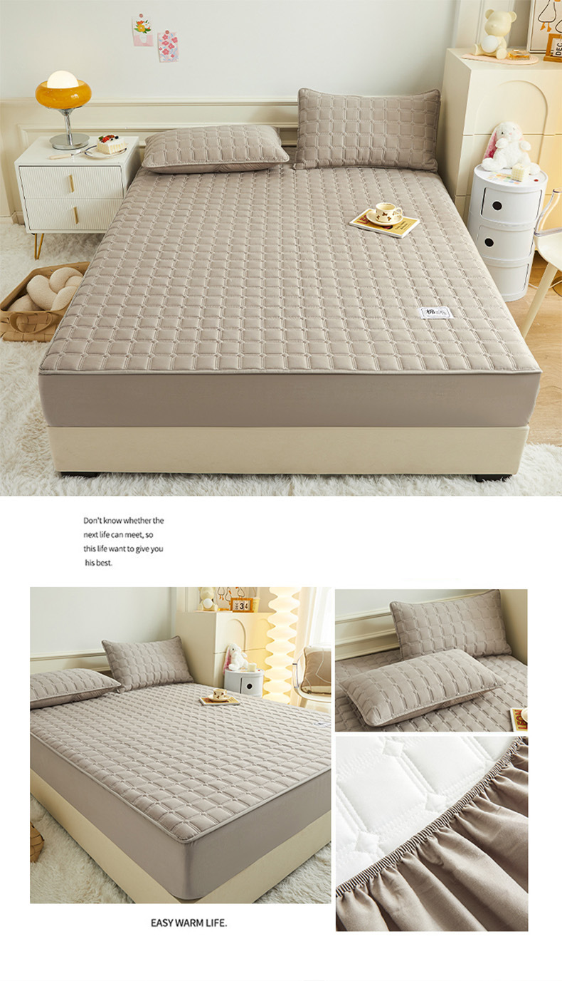 Drap-housse matelassé en coton biologique - Jupe de lit unie de style taïwanais avec envers antidérapant, garnissage en fibres de soja et protège-matelas respirant_voghion.com