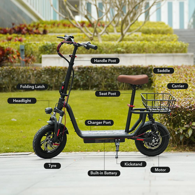 IScooter I12 Elektryczny skuter z siedzeniem dla dorosłych, 500 W 12" Podwójne zawieszenie Commuter EScooter z koszykiem, regulowana wysokość siedzenia i kierownicy_voghion.com