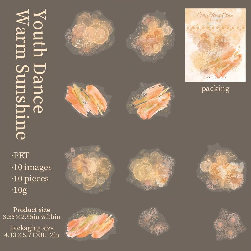 30 Sheets/pack Of Starlight Flower Charm Series Watercolor Gradient Hot Stamping PET Stickers, Handmade DIY Collage Decorative Paper_voghion.com