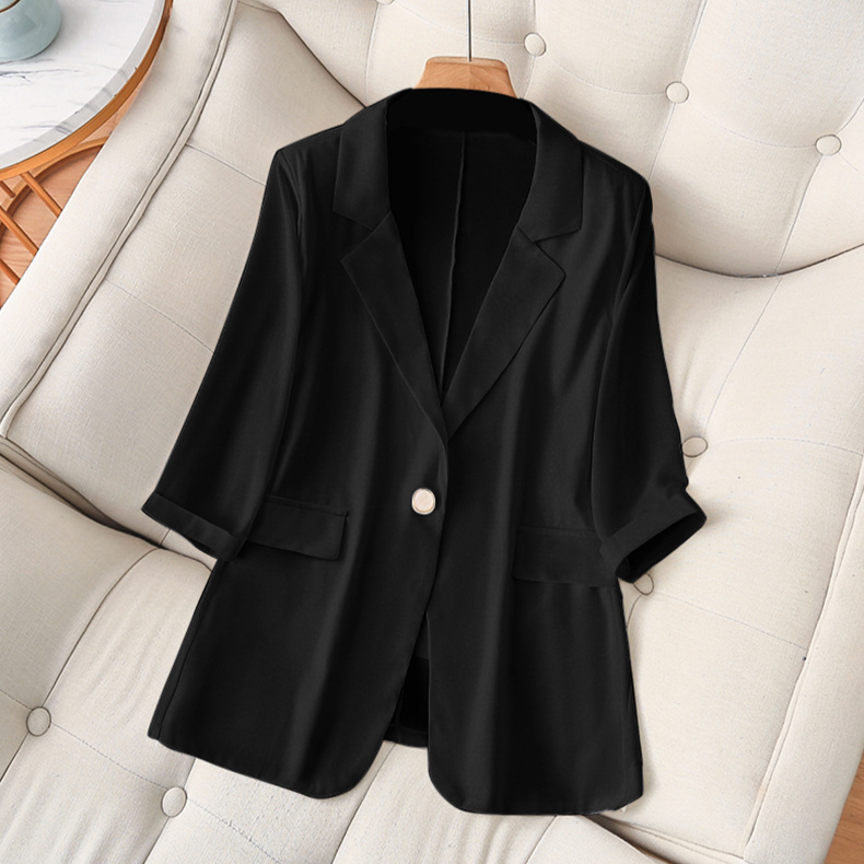 Women's Clothing Street Suit Jacket Spring And Summer Slim Plus Size Fat MM 200 Pounds Thin Three Quarter Sleeve Suit_voghion.com
