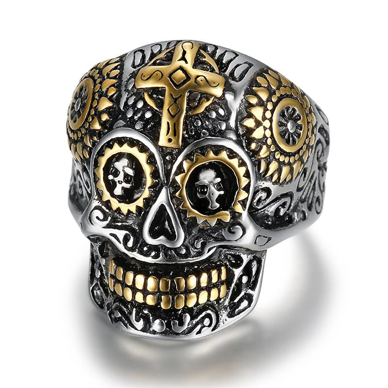 Herensieraden Mode Persoonlijkheid Punk Stijl Schedelring Persoonlijkheid Roestvrijstalen Sieraden Kruisring_voghion.com