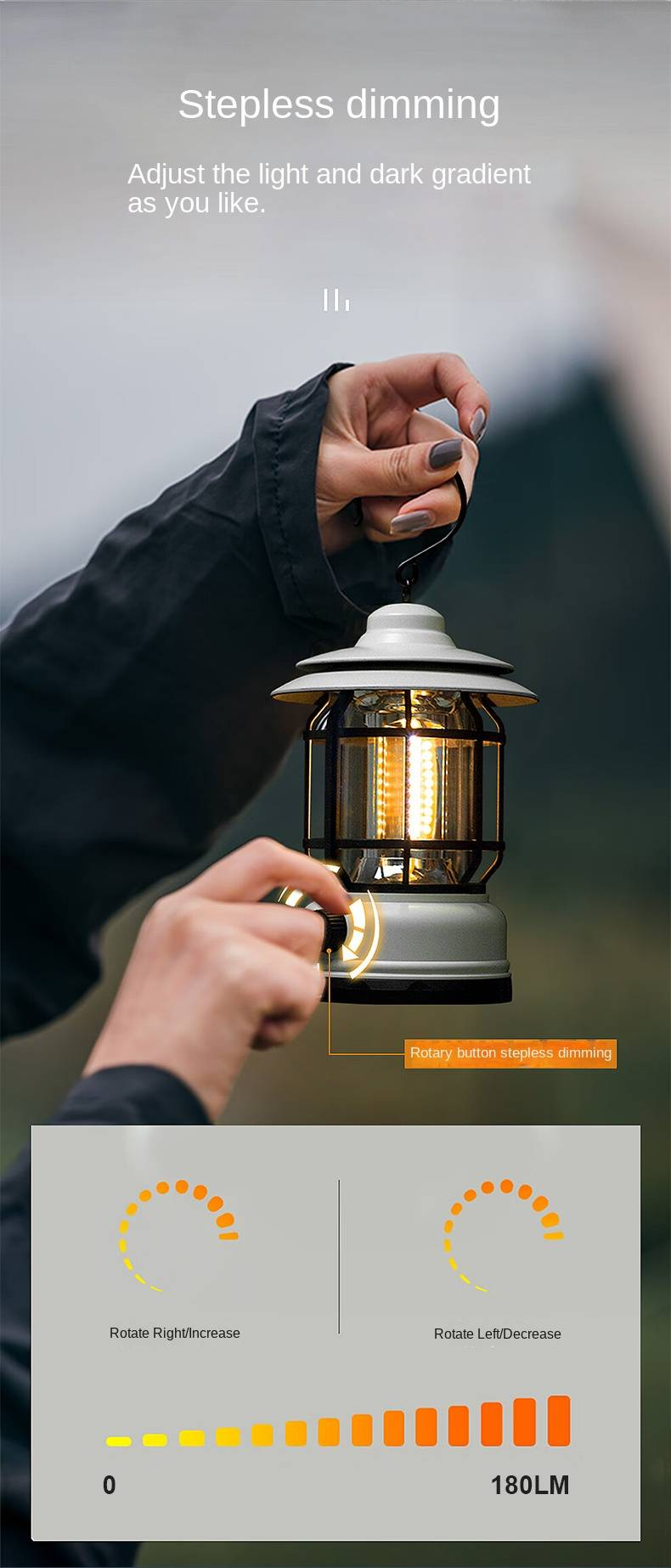 Luz de acampamento ambiente KaySpeed com iluminação regulável (modelo de carregamento) LYD01 branco marfim_voghion.com