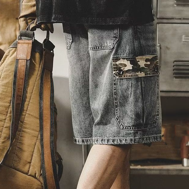 Men's Summer Stretch Denim Shorts 5 Inch Inseam Light Blue Casual Breathable Comfortable Streetwear_voghion.com