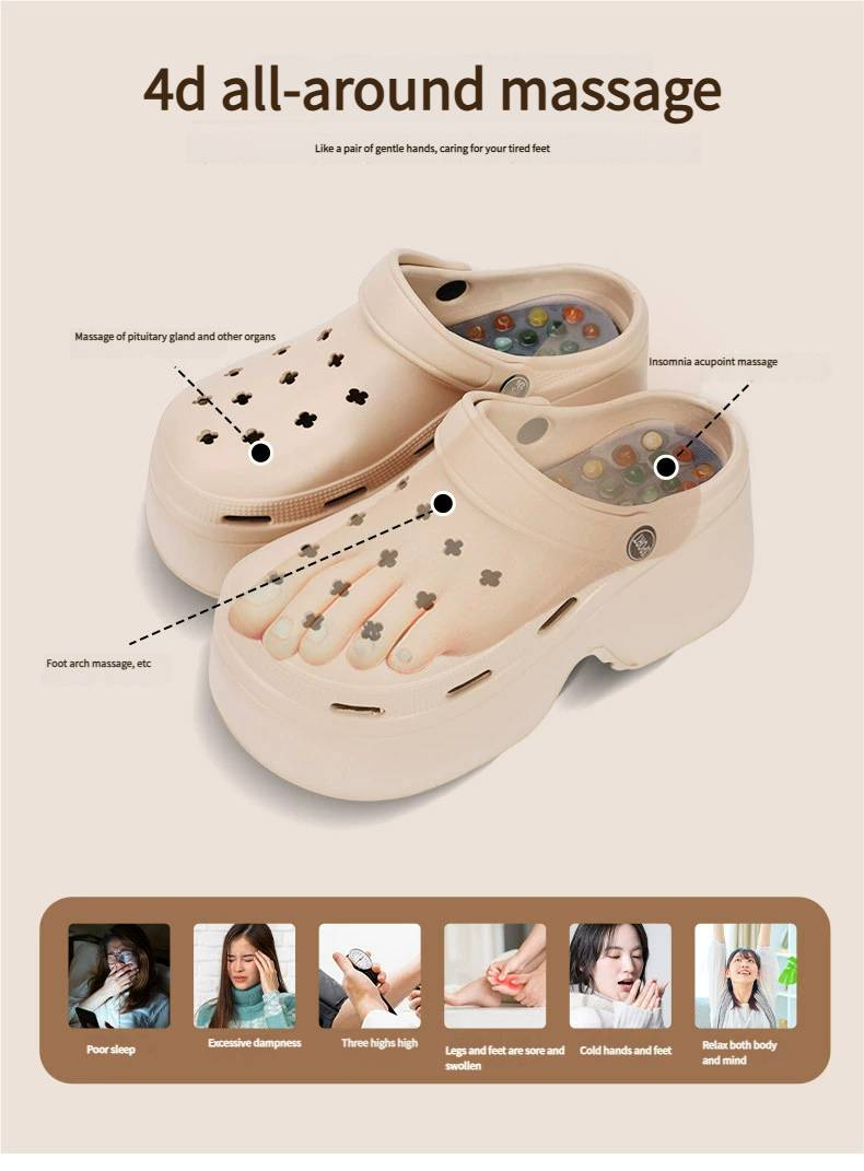 The Translation Is: "New Style Holey Shoes With Foot Massage, Foot Therapy For Both Cold And Warm Conditions, Comfortable Height Increasing Shoes_voghion.com