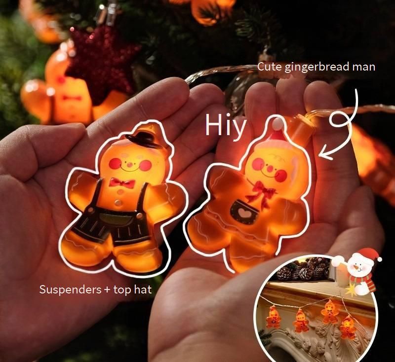 Guirnalda de luces LED para decorar el árbol de Navidad: luces de hadas a pilas con adornos de hombrecito de jengibre._voghion.com