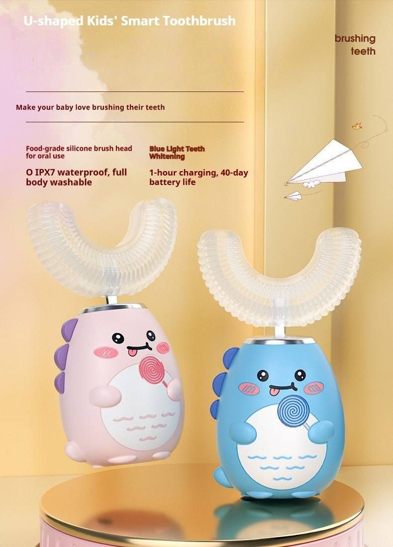 Kids U-Shaped Electric Toothbrush – 3 Speed Modes, Soft Silicone Bristles, Rechargeable & IPX7 Waterproof (Includes Dental Foam, Low Noise <45dB)_voghion.com