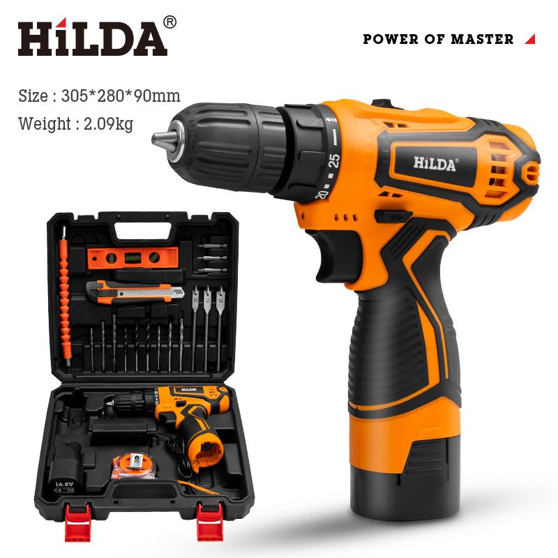 Hilda Cordless Lithium-Ion Electric Drill With Variable Speed & 22Nm Torque, 10mm Chuck, 20mm Wood Drilling Capacity – Includes Accessories Kit_voghion.com
