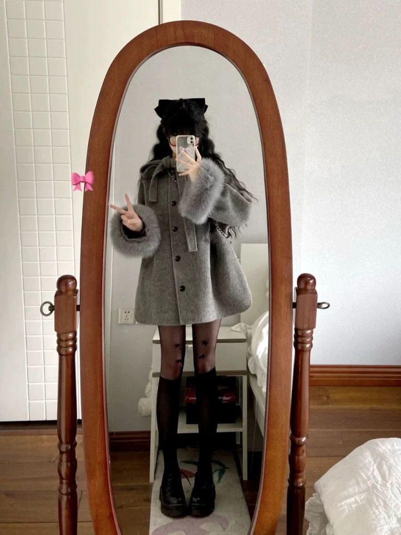 Elegante cappotto a mantella – Trench corto in maglia spessa con fiocco (S/M/L/XL)_voghion.com