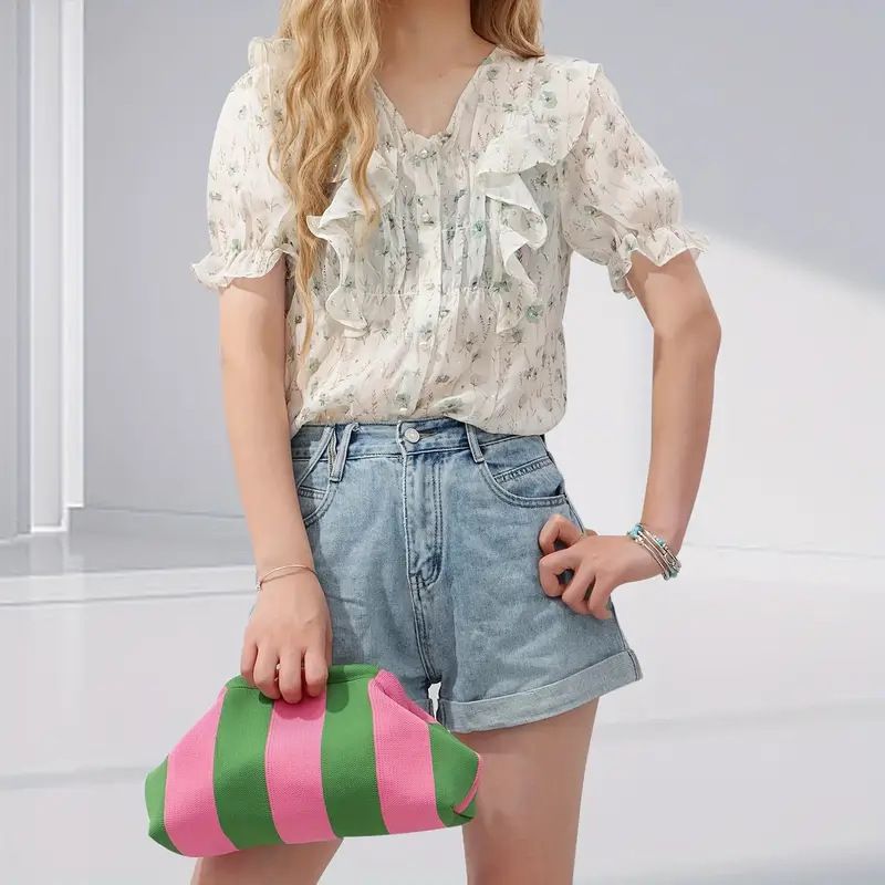 Borsa da spiaggia da donna Hundred Commuter Striped Clouds, pochette intrecciata_voghion.com