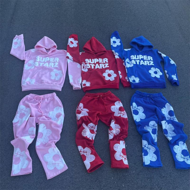 Sammets-hoodieset för par - Kapok-tryckt tröja och joggingbyxor | Matchande outfits för höst/vinter_voghion.com