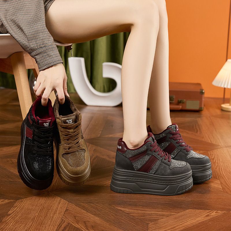 High Top Board For Women In Winter 2024, Versatile, Thick Soled, Small, Height Increasing Women's With Rhies And Plush_voghion.com
