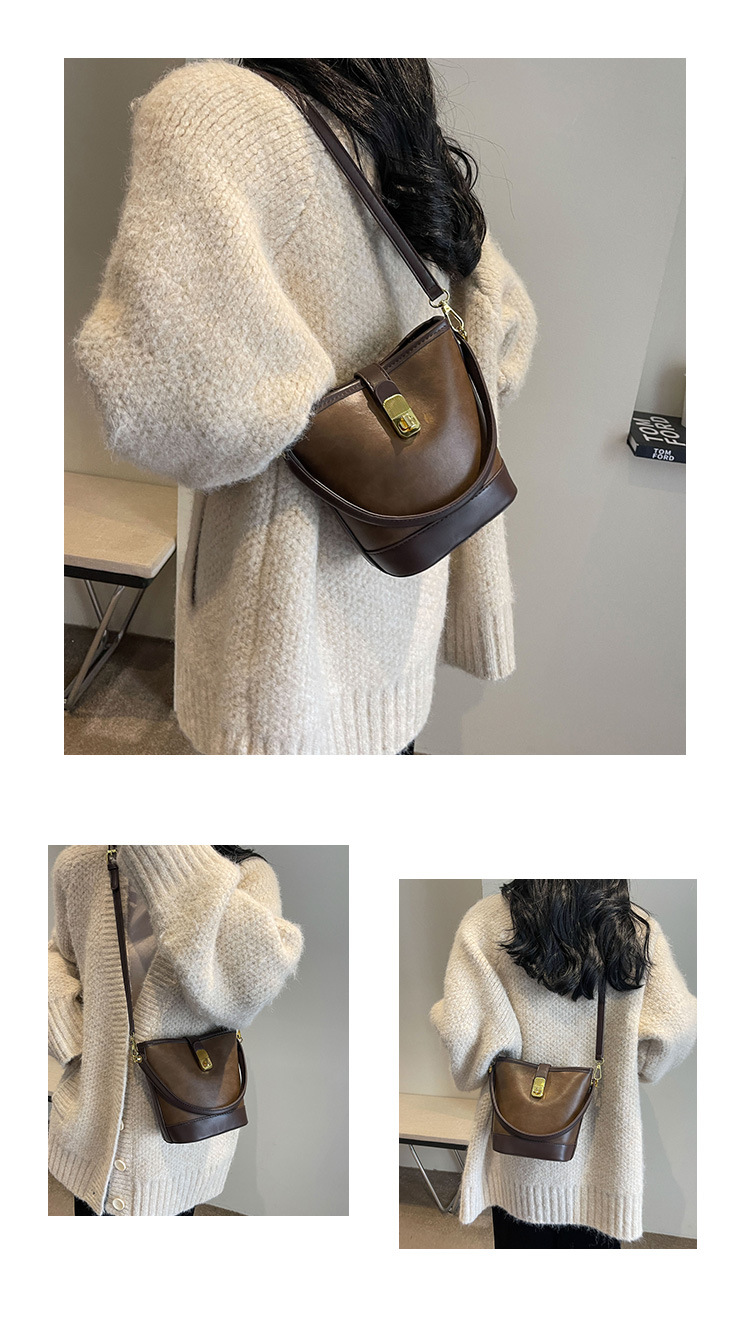 New Women's Bag Maillard Handheld Bag Women's Retro Contrast Color Bucket Bag Small and Versatile One Shoulder Crossbody Bag_voghion.com