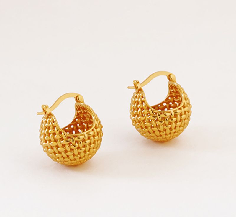 Damenschmuck Retro gewebte hohle Mesh-runde Ohrringe leichte Luxus High-End-Design Mode Temperament Ohrringe_voghion.com