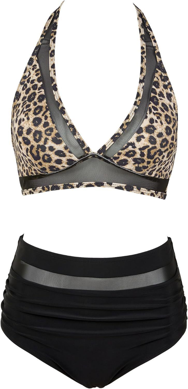 Maillot de bain une pièce sexy ajouré couleur unie, maillot de bain une pièce en maille épissée, taille haute, décolleté plongeant_voghion.com