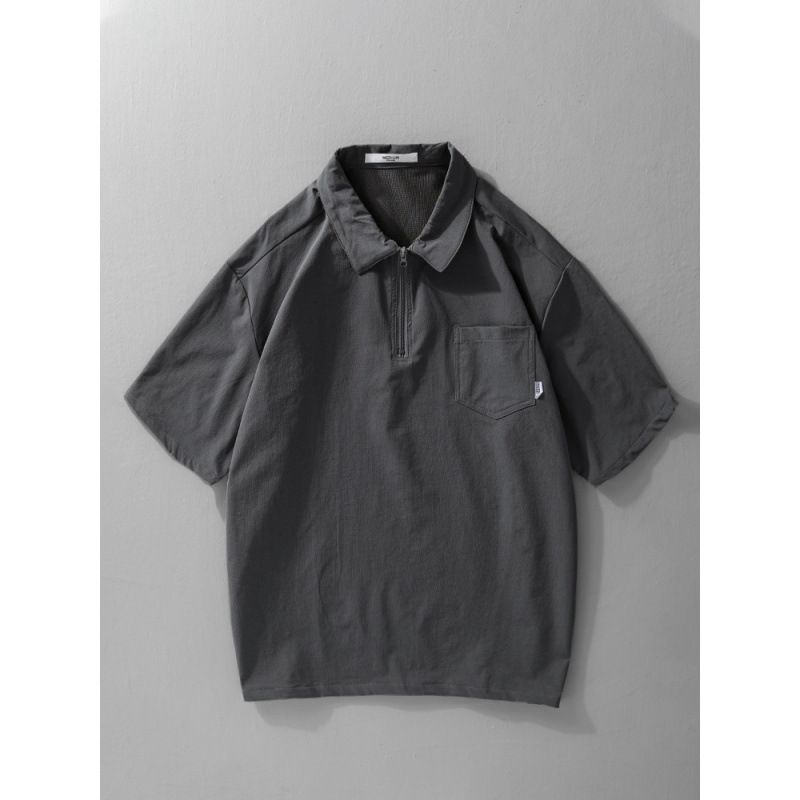 Short Sleeved Summer Thin Trendy Loose Workwear T-shirt With Half Zipper For Men_voghion.com
