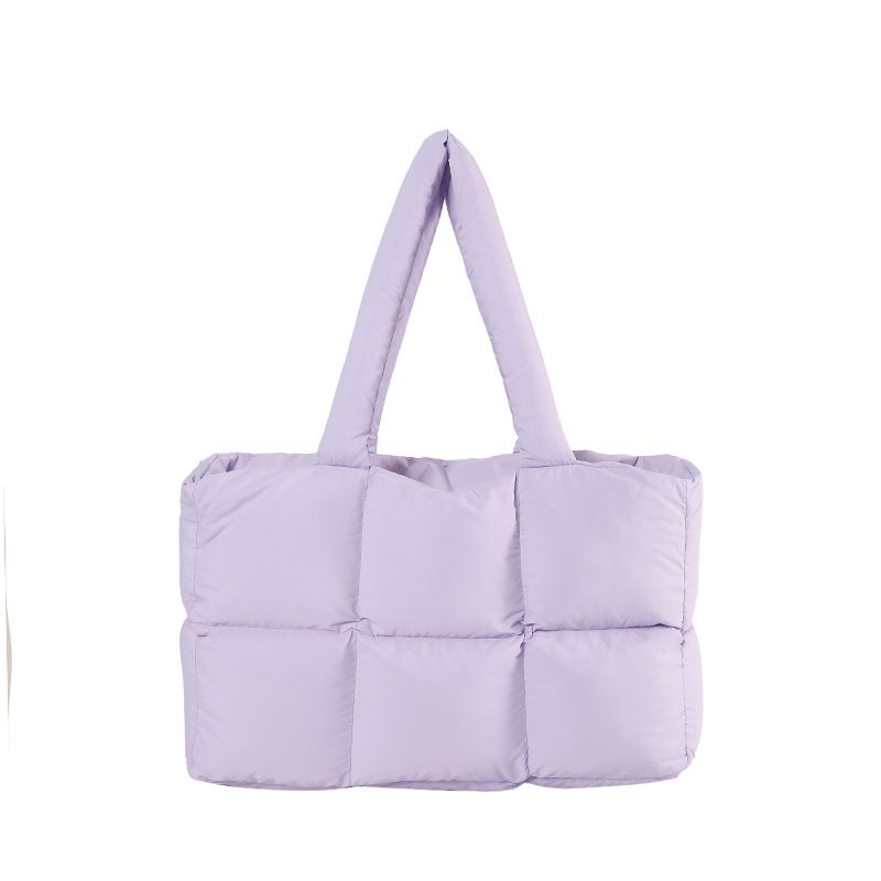 Borsa a tracolla singola, capiente, morbida e calda, in piumino quadrato, da donna, in tessuto nuvola_voghion.com