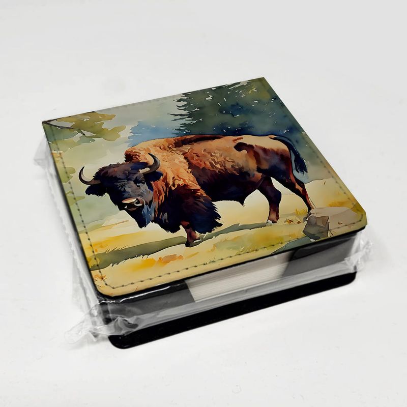 American Bison PU Leather Note Paper Holder With Artist-Designed Cover, Desk Accessory, Office Gift_voghion.com