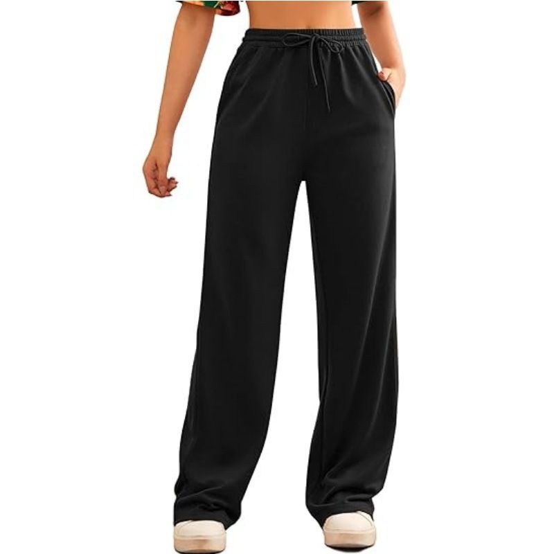 Pantaloni da jogging casual da donna, a vita alta, a gamba larga, con coulisse elastica, comodi pantaloni da salotto per l'uso quotidiano_voghion.com