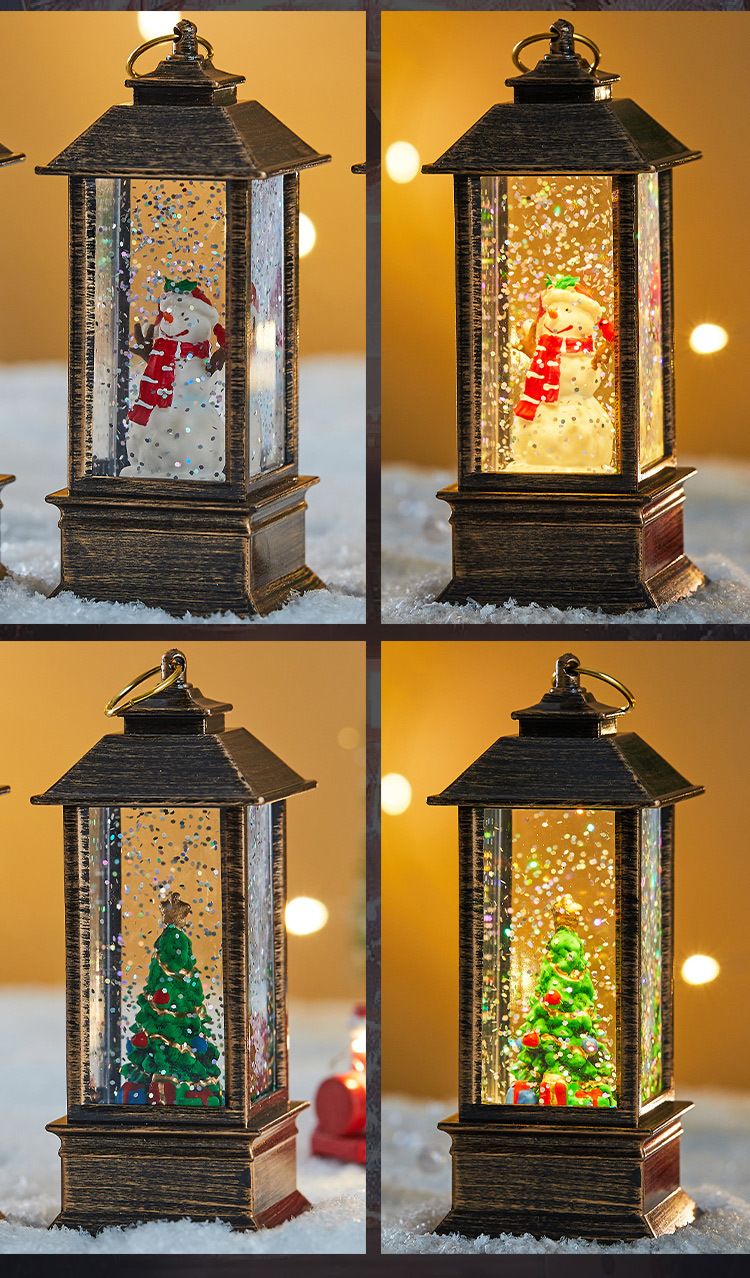 Lanterne de Noël LED bonhomme de neige avec base remplissable d'eau - Décoration de table portable pour illuminer votre scène de fêtes (Variantes Père Noël/Sapin disponibles)_voghion.com