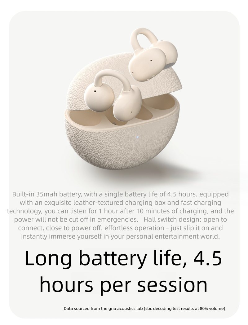 Écouteurs intra-auriculaires Bluetooth sans fil à clip pour jeux, texture cuir classique, réduction de bruit active, longue autonomie._voghion.com