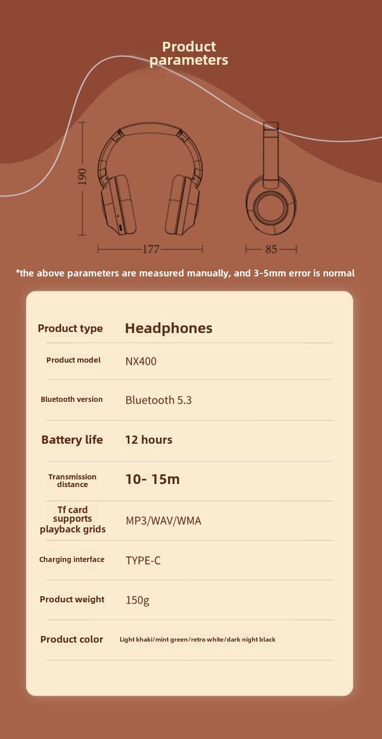Casque sans fil Bluetooth multifonction pliable et lumineux NX400, longue durée de vie de la batterie_voghion.com