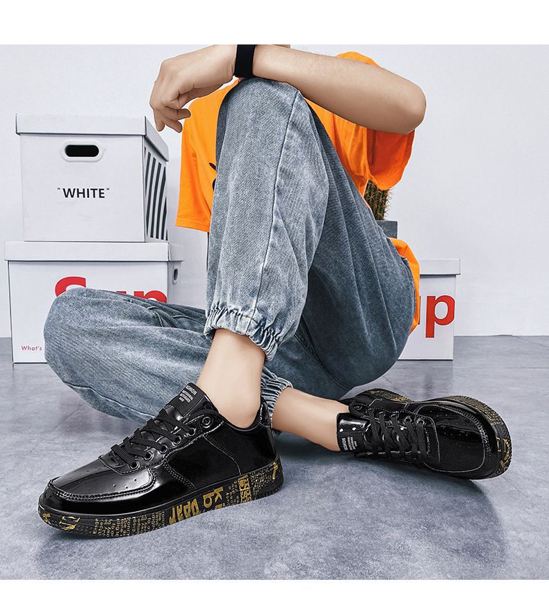 Coppia di scarpe per la primavera e l'autunno, sneakers personalizzate in vernice lucida oro magnate locale per uomo e donna, sport e tempo libero_voghion.com