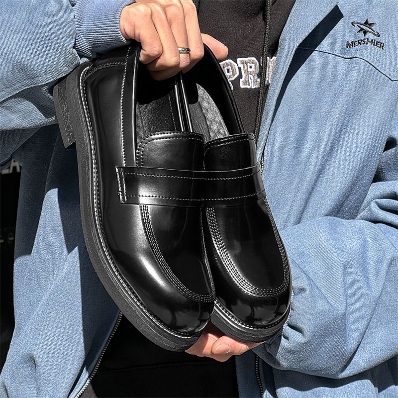 Lefu Herrenschuhe in Schwarz mit High-End-Feeling, kleine Lederschuhe im britischen Stil mit einem Fuß, lässige, vielseitige Bohnenschuhe_voghion.com