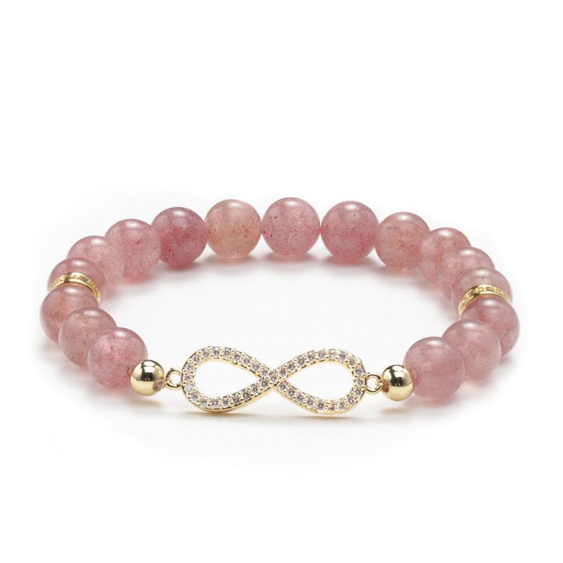 Pulsera elástica de amatista para mujer, con cuentas elásticas y circonitas turquesas blancas, cuentas espaciadoras plateadas y diseño de símbolo de infinito._voghion.com