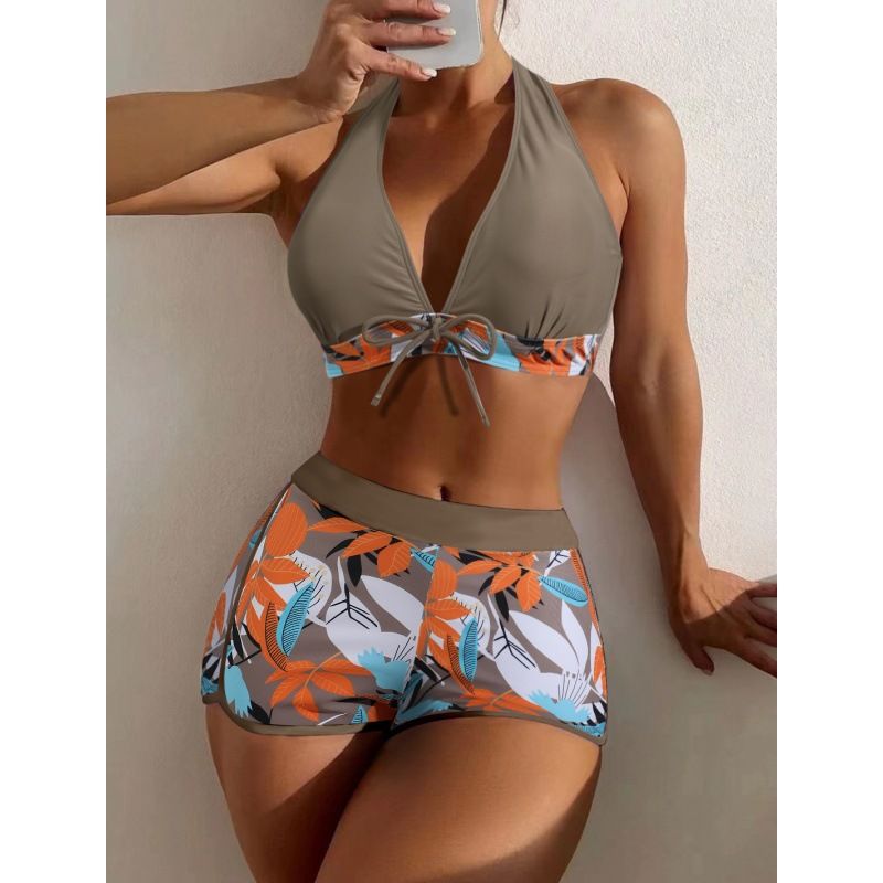 High-End Damen Badeanzug Zweiteiliger Boxer Bikini Pure Desire High-Waist Neckholder Binde Bademode_voghion.com