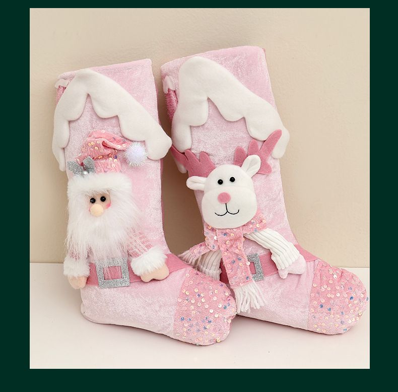 Glitzernde Weihnachtsstrümpfe für Kinder – Festliche Weihnachtssocken mit Schneemann-, Rentier- und Weihnachtsmann-Motiven – Dekorative Geschenktüten_voghion.com