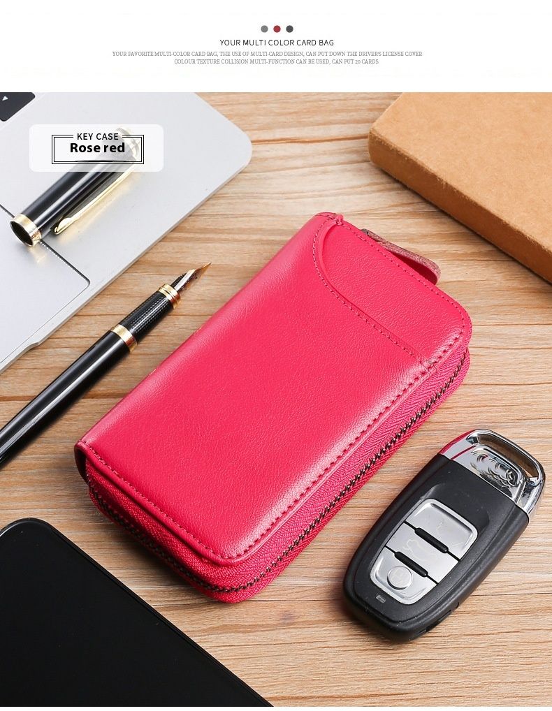Andralyn Real Cowhide Car Key Bag Men's Large Capacity Zipper Bag Women's Waist Hanging Key Bag Trendy and Simple Card Bag_voghion.com