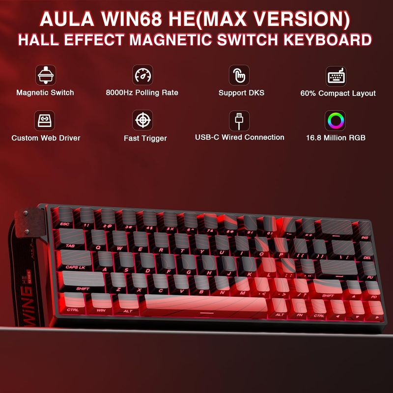 AULA WIN68 HE Mekanik Oyun Klavyesi %60, Hall Etkili Manyetik Anahtar, Hızlı Tetikleme Modu Ayarlanabilir Hareket, 8000 Hz Sorgulama Oranı, RGB Arka Aydınlatmalı Wi_voghion.com