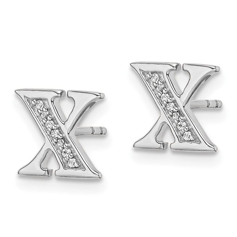14k White Gold Diamond Initial X Earrings_voghion.com
