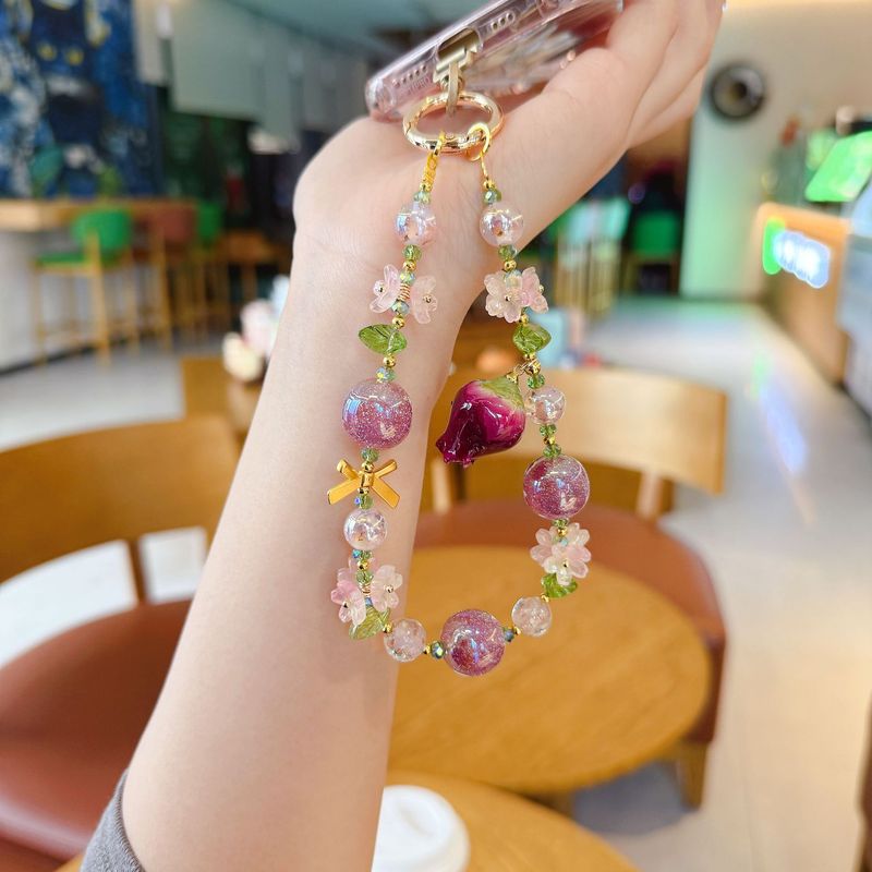 CyberGear Armband im minimalistischen Stil, Accessoires, Anti-Verlust-Etui, Perlenanhänger, ewige Blume, Handykette, hochwertiges Tragegefühl_voghion.com