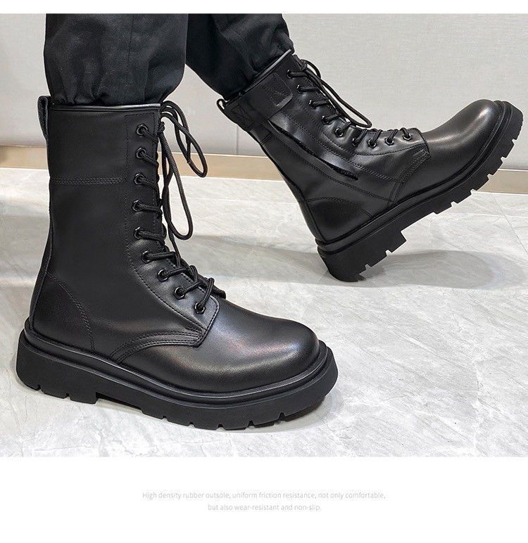 Leather Outdoor Hiking Zipper Martin Men High Top Shoes Waterproof Snow Men's Black Work Boots_voghion.com