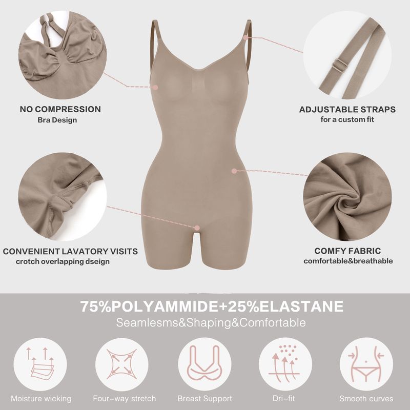 Seamless Shapewear Bodysuit For Women - Tummy Control Slimming Full Body Shaper With Adjustable Straps & High Waist Compression_voghion.com