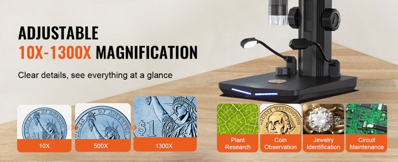 10.1" HDMI LCD Digital Microscope for Adults, Soldering Electron Microscope 1300X with IPS Screen, 8 LED Lights, 2 Flexible Side Lights, PC View, USB _voghion.com