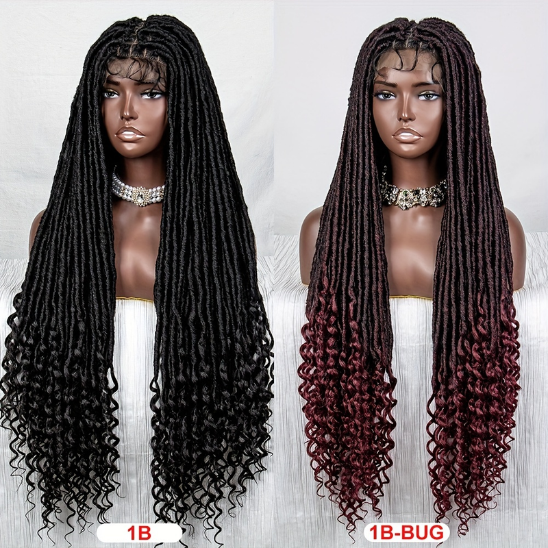 Helspets Afrikansk Flätad Spring Twist Virklåda Fläta Peruker För Kvinnor Bohemian Dread Locs Peruker Syntetiska Dreadlocks Curly Lace Peruker 34 Inch_voghion.com