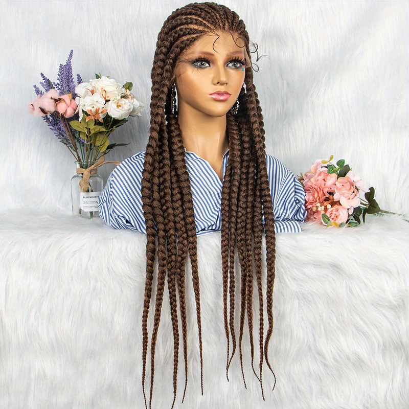 Peluca de encaje completo de 34 pulgadas, trenzas gruesas gordas de 11 hebras, peluca con trenzas sintéticas de uso fácil y ligero_voghion.com